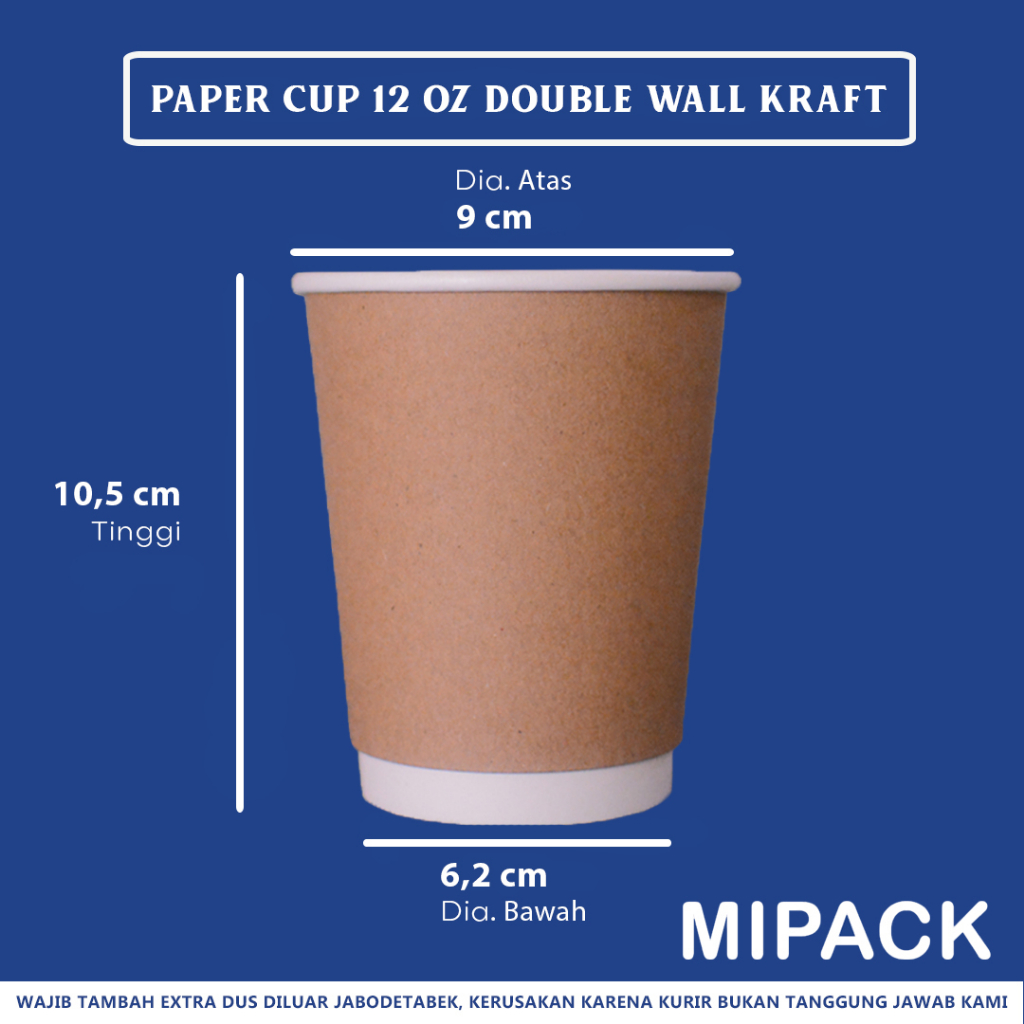 Paper Cup 12 OZ Double Wall Kraft | 300 GSM | Gelas Kertas Tebal Berkualitas