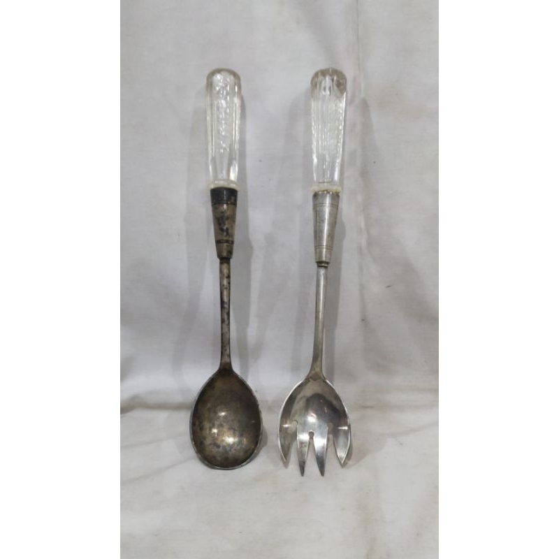 sendok garpu eropa lapis perak gagang kristal antik kuno