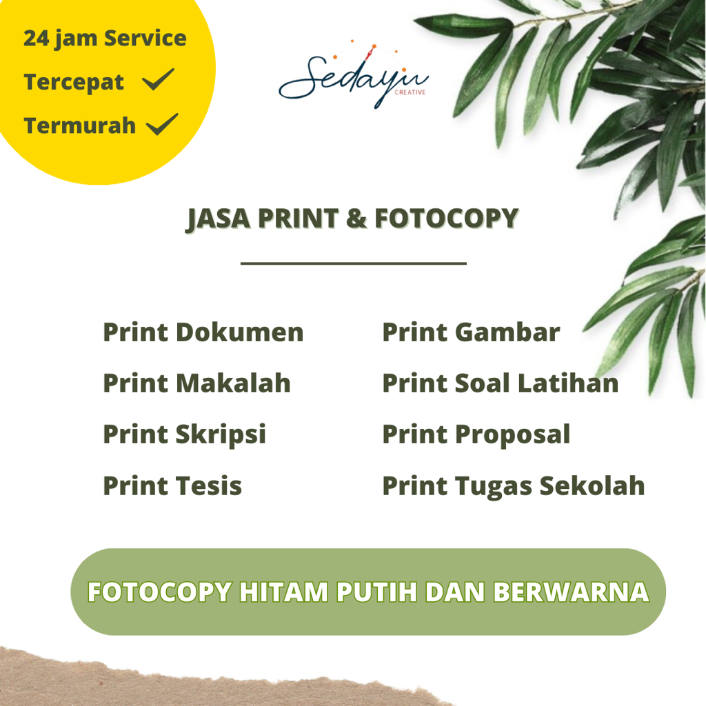 

Cetak/Print/Fotocopy/Photocopy Dokumen | Tersedia A4 & F4 | 1 Hari Selesai | One Day Service