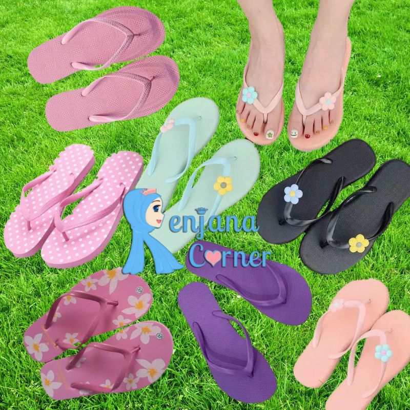 Sandal Jepit Wanita Dewasa Pink Ungu Hitam Putih / Sandal Teplek Sandal Wudhu Wudlu Pria Wanita / Se