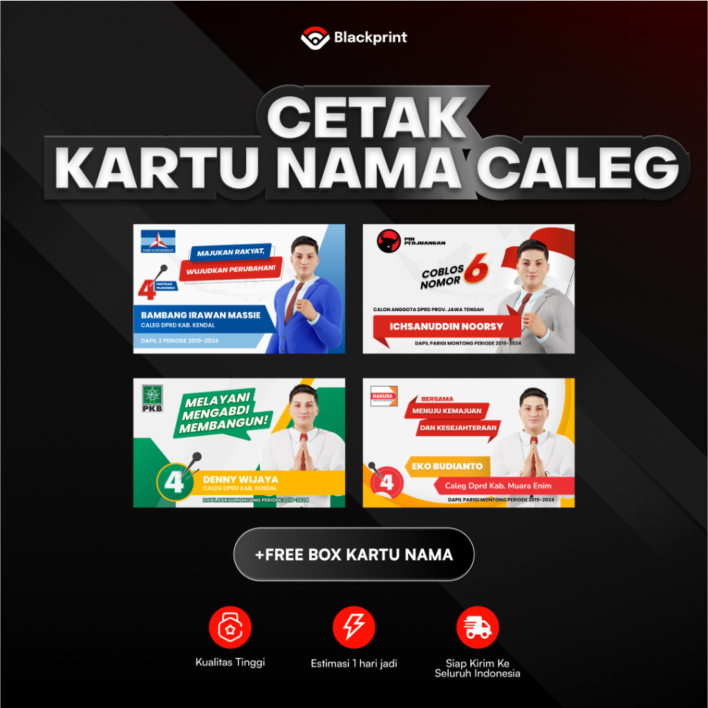 Cetak Kartu Nama Caleg Murah 100 PCS + BOX  - Free Template Desain