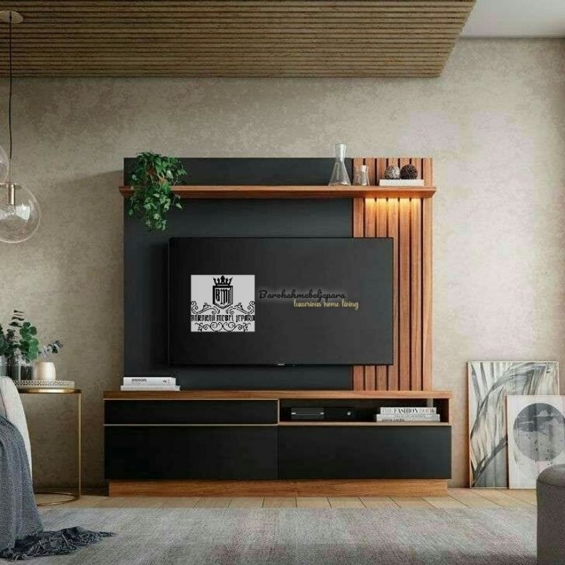 Partisi Backdrop TV Jati minimalis mewah