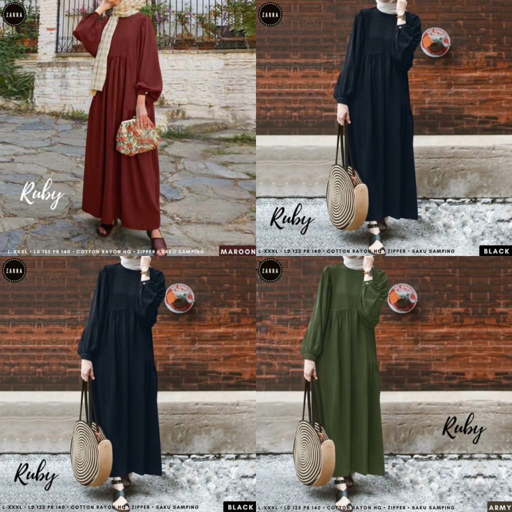 Ruby Dress Suju Gamis Wanita Polos Jumbo Ld 125 Harian Ibu Premium Katun Rayon