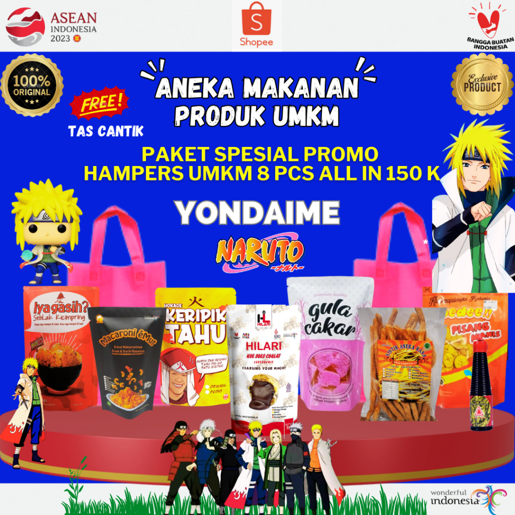 

PAKET 26 MAKANAN SPESIAL PROMO HAMPERS UMKM ALL IN 150 K FREE TAS CANTIK