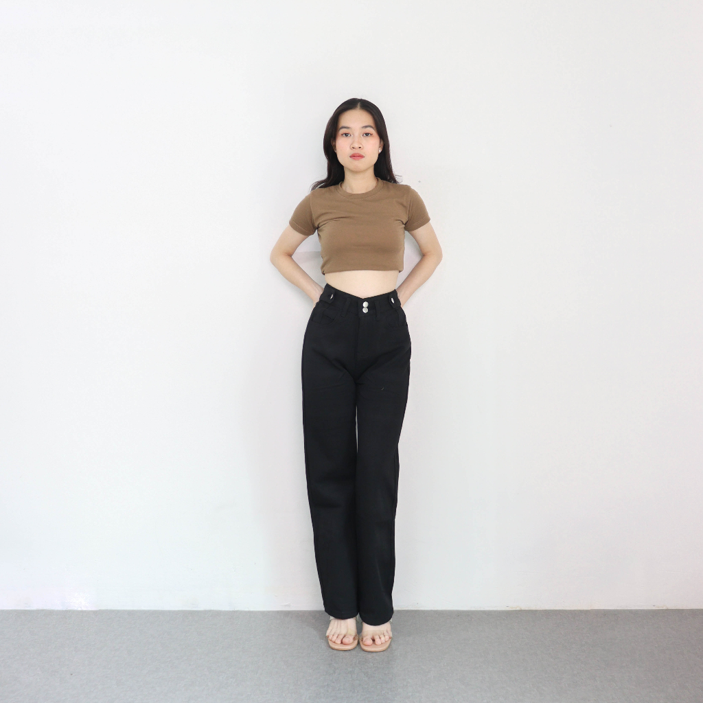 X59 Hitam Millie - Celana Jeans Wanita Highwaist Straight Jeans Kekinian