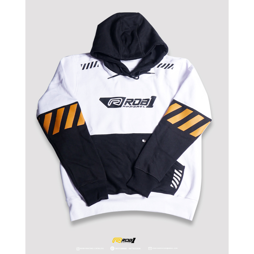 Hoodie ROB1 Racing White Black Strip