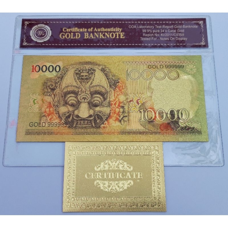 UANG SOUVENIR GOLDFOIL 10.000 BARONG 1975