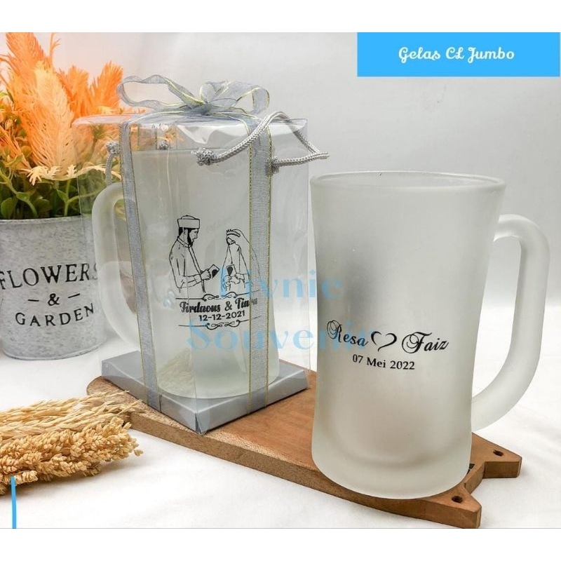 souvernir pernikahan gelas kaca gagang besar  Dove CL jumbo dof free cetak sablon custom nama
