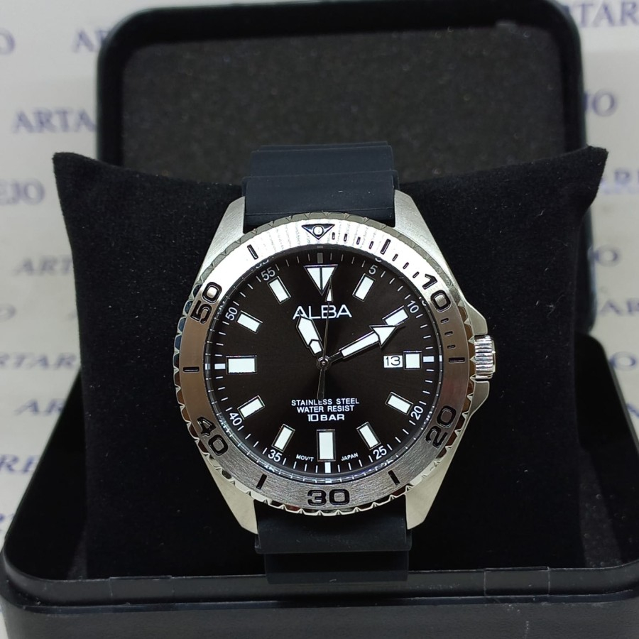 JAM TANGAN ALBA AS9Q49X1 AS9Q49 SILVER BLACK RUBBER ORIGINAL TERBARU