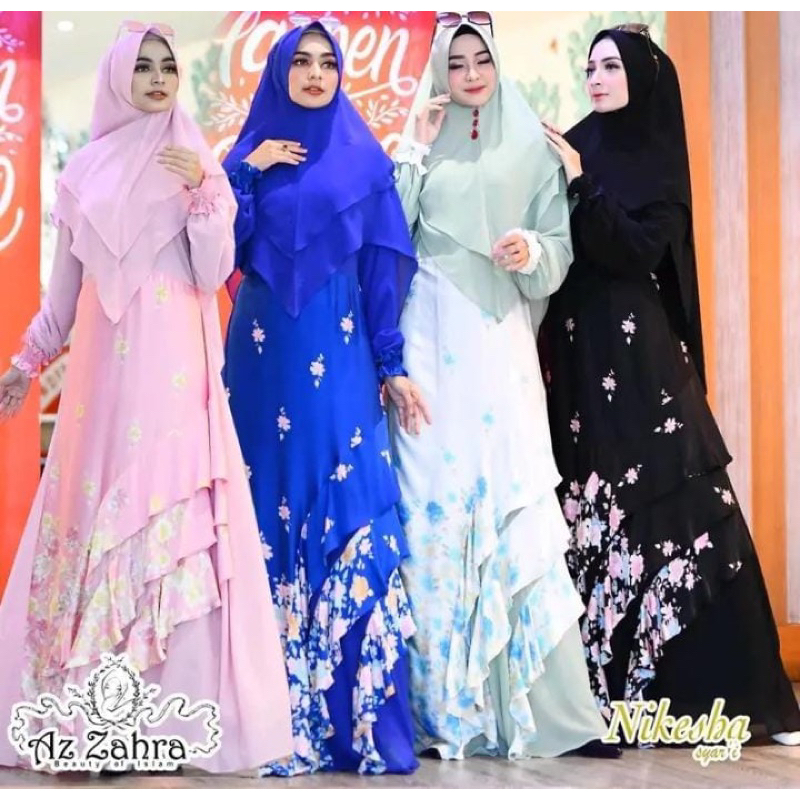 Gamis nikesya syari satin armani motif bunga
