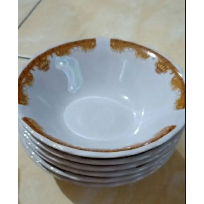 GALERY AA ; MANGKUK MOTIP MAHKOTA; 6, PCS MANGKUK KERAMIK TERMURAH, 7inc.