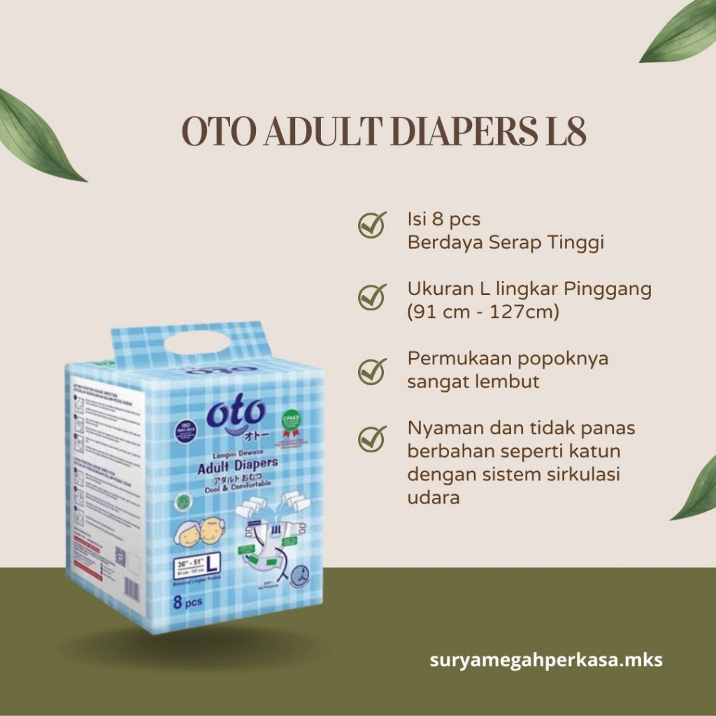 OTO Adult Diapers L8 Popok Dewasa Perekat Isi 8 pcs