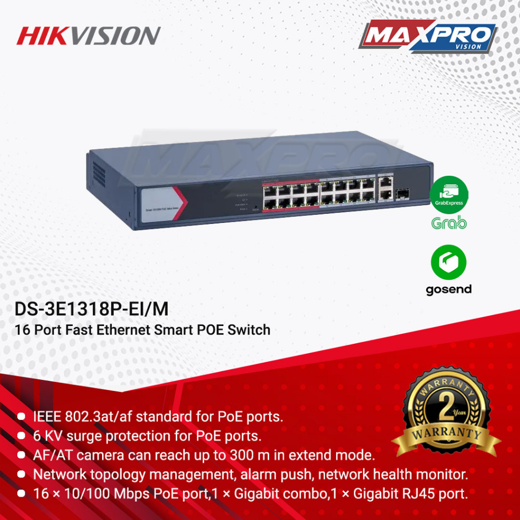 DS-3E1318P-EI/M - HIKVISION SMART POE SWITCH 16 PORT POE 2 UPLINK