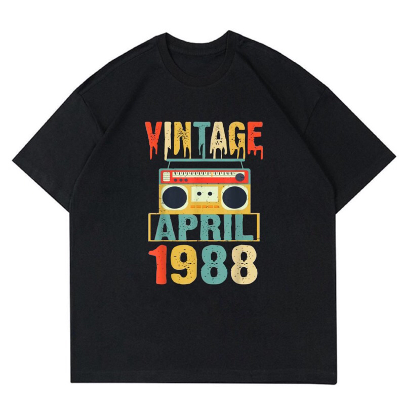 KAOS BAJU RADIO RETRO - APRIL 1988 | T-SHIRT RADIO RETRO VINTAGE 1988 | BAJU HITAM VINTAGE RADIO PRI