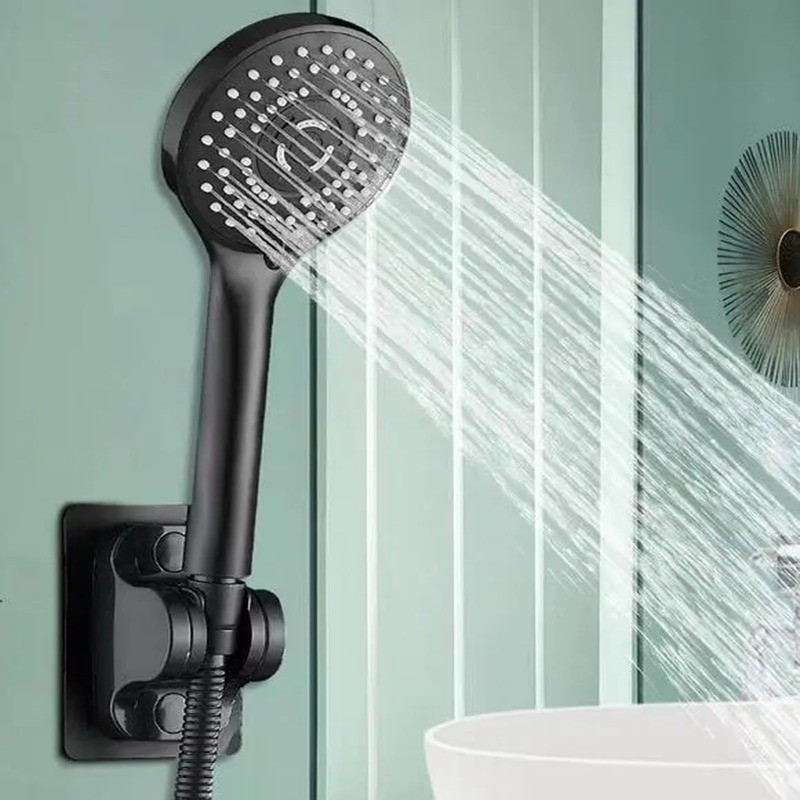 MH - PUNCH FREE SHOWER HOLDER BLACK - BRACKET HOLDER SHOWER TEMPEL HITAM