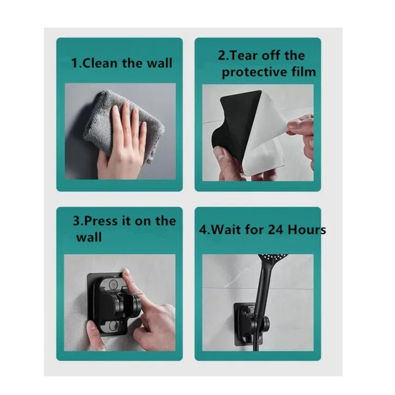 MH - PUNCH FREE SHOWER HOLDER BLACK - BRACKET HOLDER SHOWER TEMPEL HITAM
