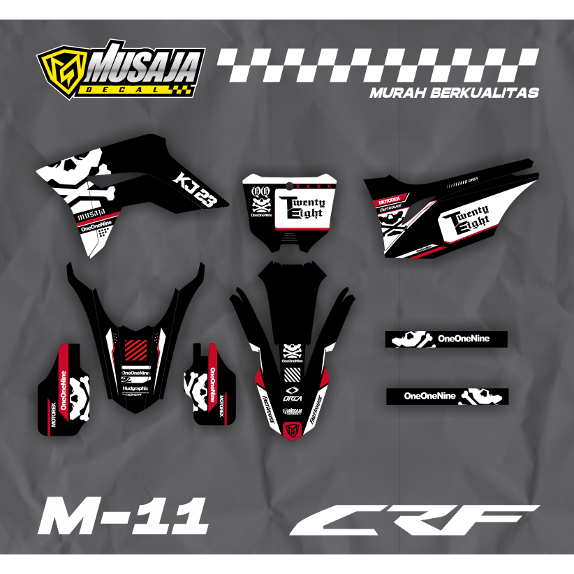 Decal CRF 150L Motif hitam putih merah fullbody custom -  dekal CRF 150 L full body superglossy