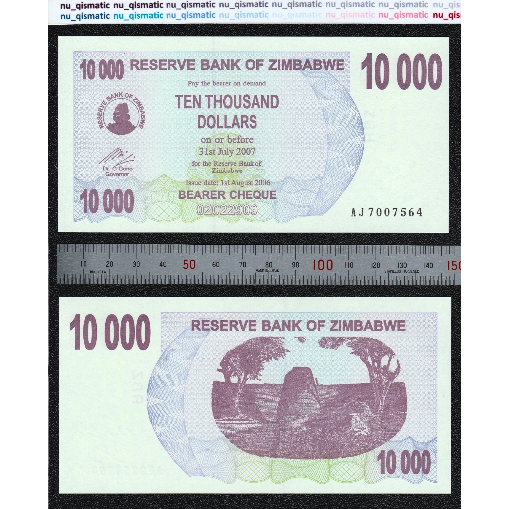 Uang LANGKA Zimbabwe 10000 10.000 Dollars 2008, Grade UNC Baru Super Gress P# 46