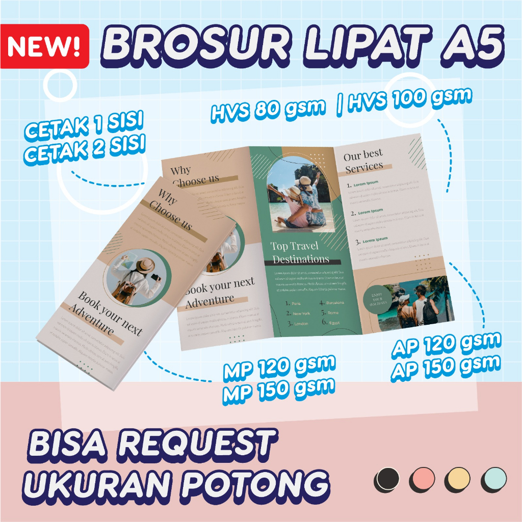 

Cetak Brosur Lipat Custom Promosi A5 Art Paper Print Leaflet Hvs