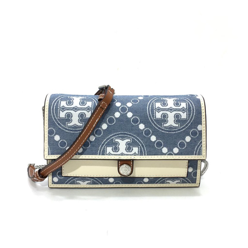 TB T Monogram Denim Wallet Crossbody