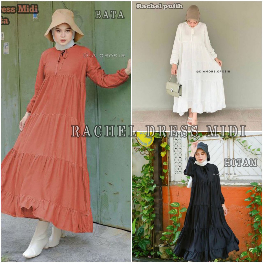 Midi Dress rachel irens indonesia Midi Dress Rayon Premium Resleting Depan Busui midi dress casual m