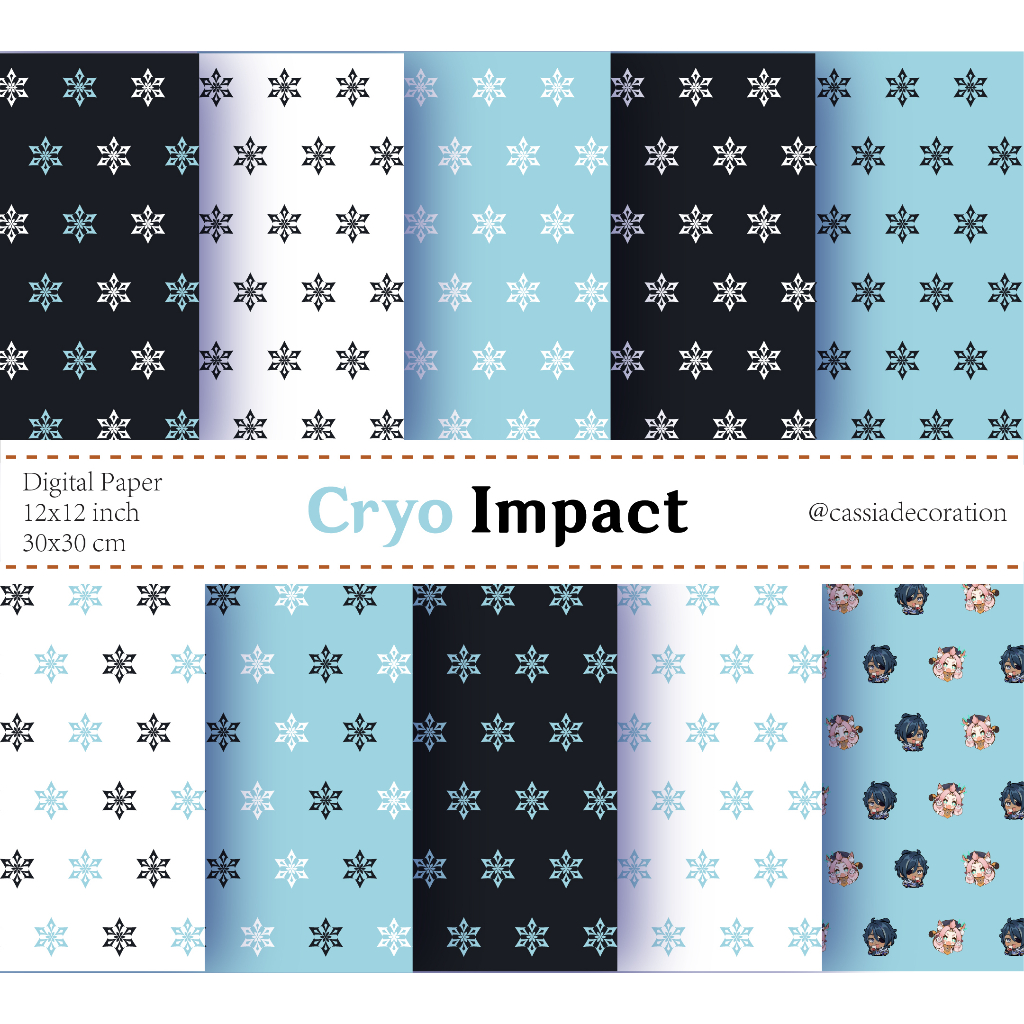 

Cryo Impact DIGITAL PAPER Genshin Impact Elemental Series for scrapbooking, cards, invitations, wrapping, printing, clothing, fabric