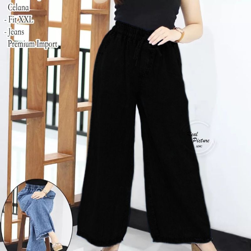 CELANA KULOT JEANS RAWIS BAWAH PINGGANG FULL KARET CELANA KULOT JEANS WANITA DEWASA