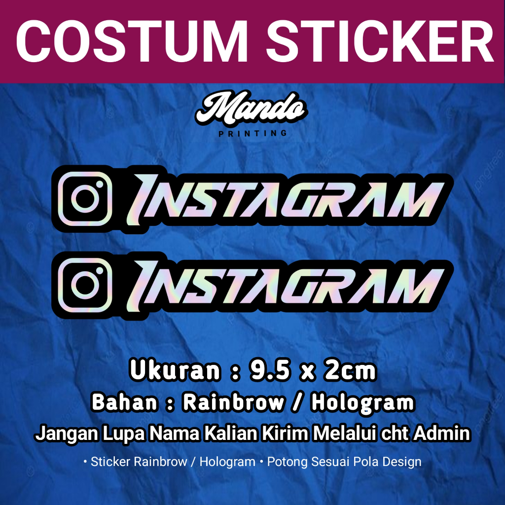 

Stiker Costum Nama Instagram Tulisan Rainbrow Hologram Bisa Request Nama Bebas Laminasi Glossy Tanpa Minimal Order