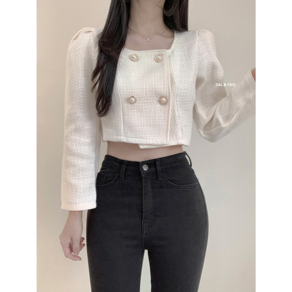 Yuzu Long Sleeve Tweed Top (Korean Tweed Cardigan Top Import)