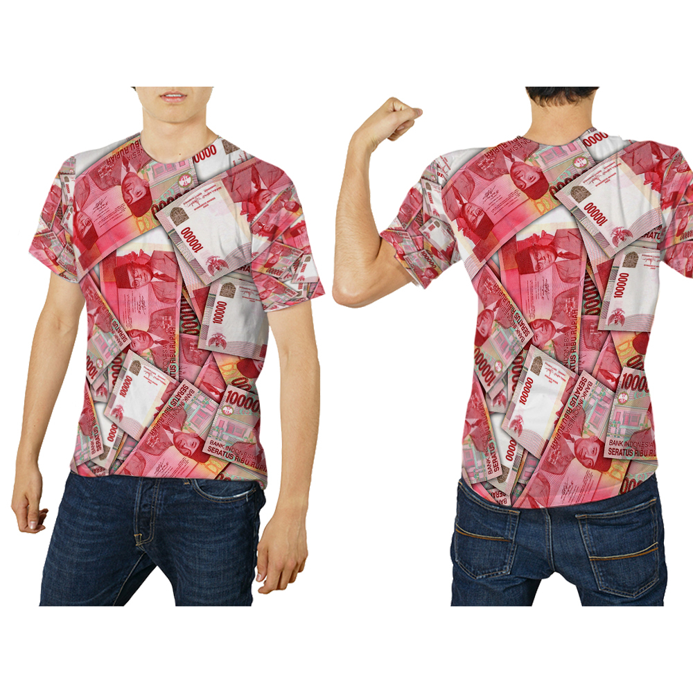 KAOS BAJU CUSTOM MATA UANG 100RIBUAN I Kaos Custom Print Sublim Desain Sendiri | Full Print Premium 