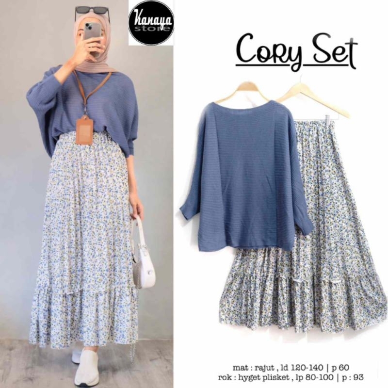 CORY SET/ SETELAN RAJUT BATWING MIX ROK PLISKET ORI KANAYA