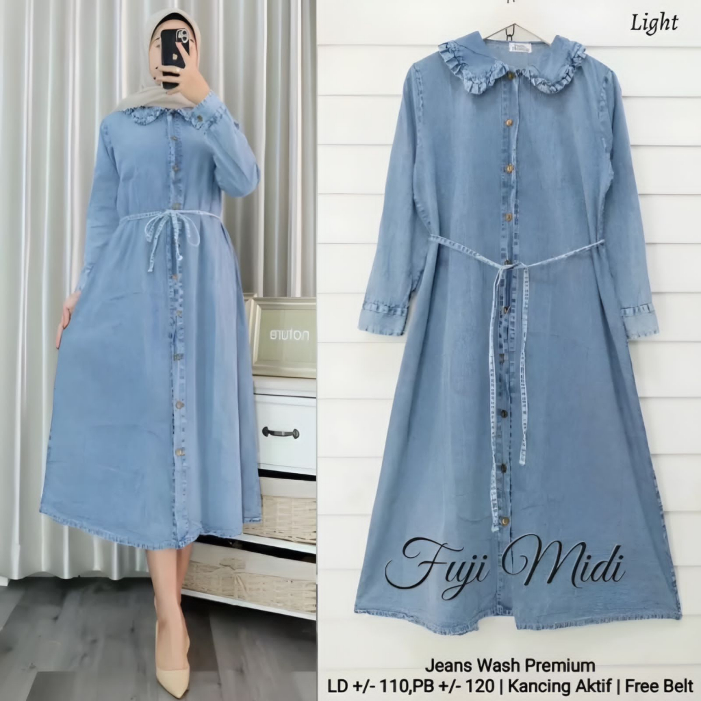 MC- Newww Midi Dress Jeanswash Kekinian Fuji Midi by Fashion Hijab Solo Bisa COD