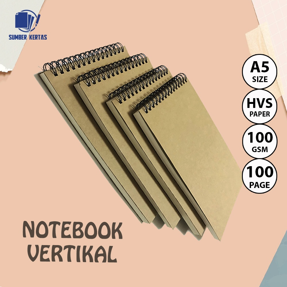 

NOTEBOOK A5/VERTIKAL/JURNAL/BUKU CATATAN A5/BUKU TULIS A5/BOOKPAPER/HVS/BROWN PAPER/GARIS/LINE/GRID/KOTAK/DOT/TITIK/POLOS/BLANK/MURAH