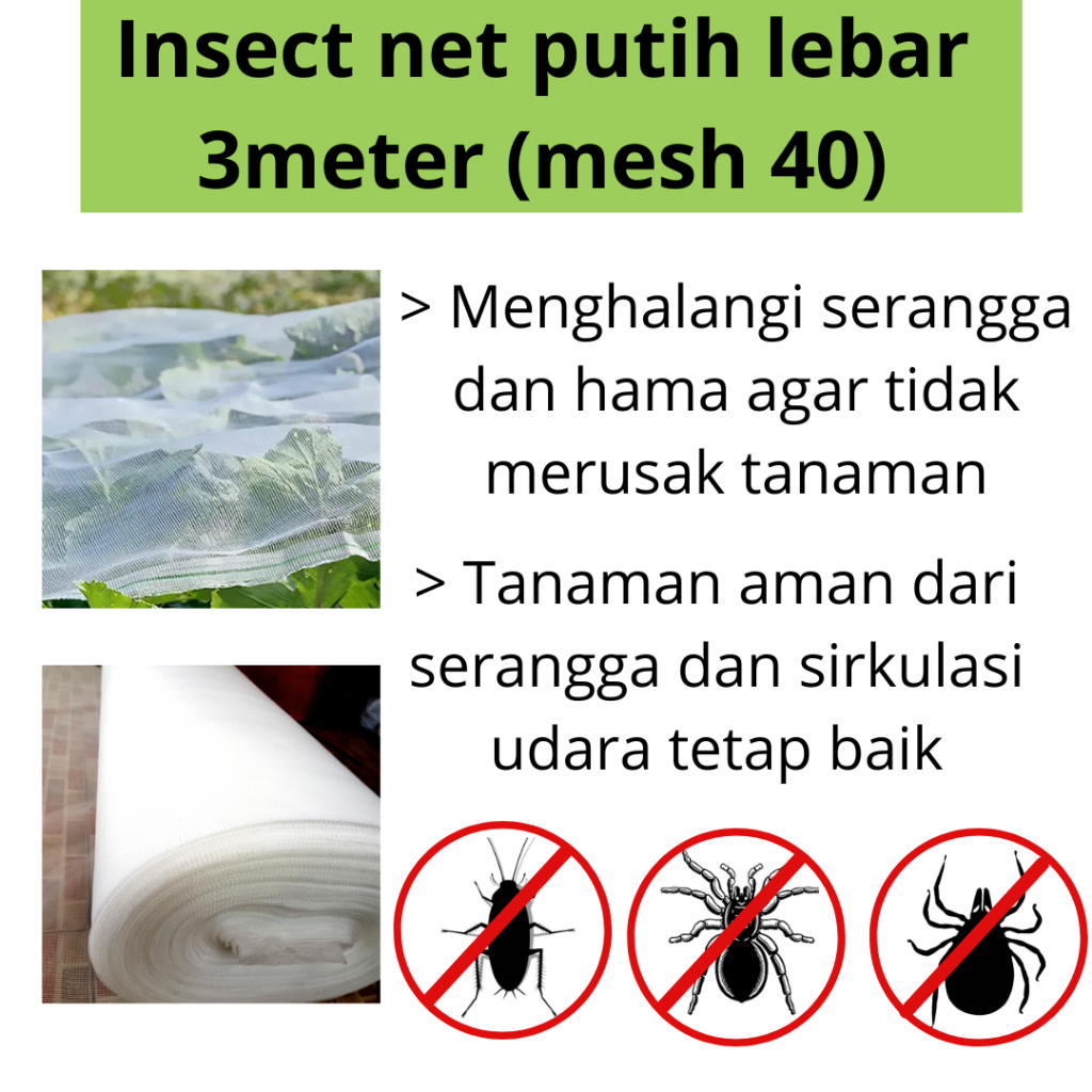 Jaring Insect net Green House per meter. Lebar 3 Meter Mesh 40