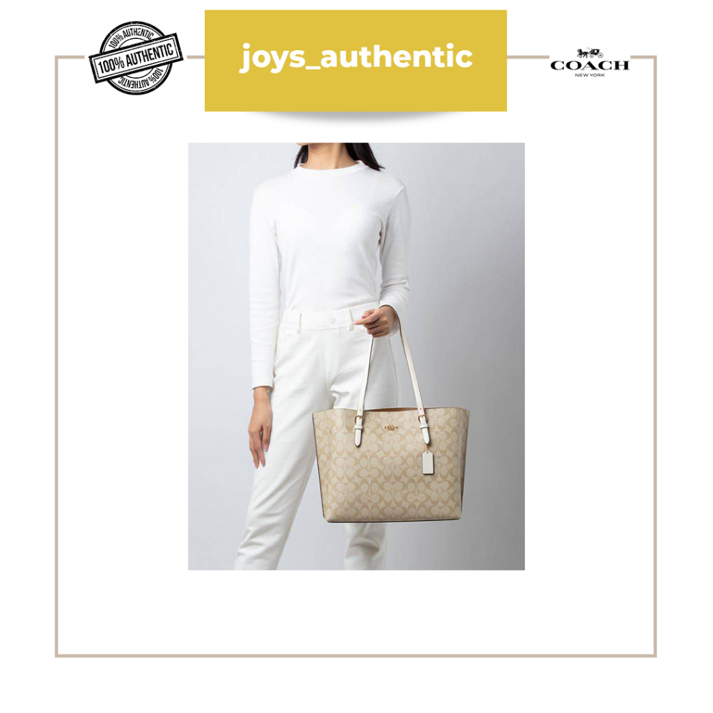 Tas wanita Coach Mollie Tote Signature khaki putih chalk woman bag authentic original