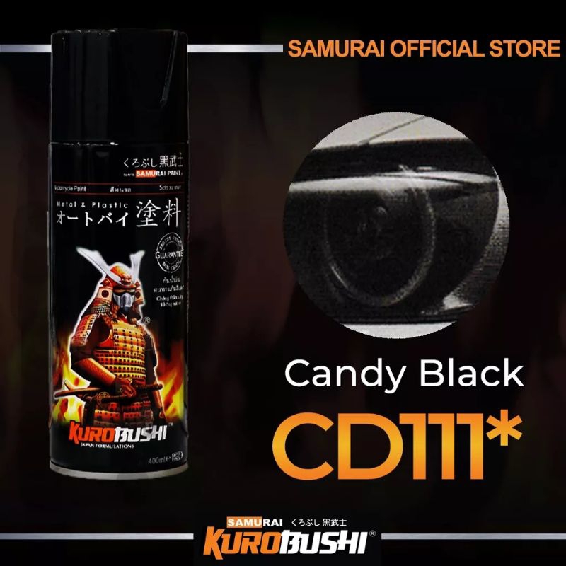 SAMURAI PAINT CD111 CANDY BLACK CAT SEMPROT SPRAY WARNA SMOKE CLEAR HITAM TRANSFARAN tahan bensin