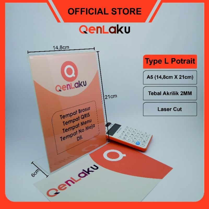 

Acrylic Standing A5 Type L Potrait/ Tempat QRIS/ Brosur/ Menu