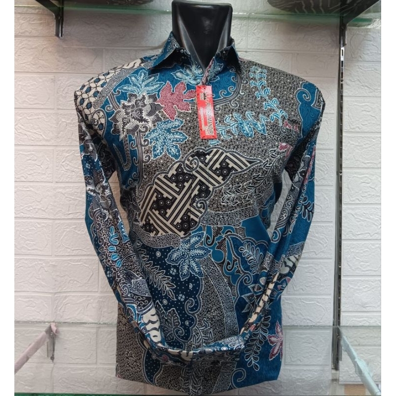 Distributor Batik Jakarta,Batik Pria Lengan Panjang Premium Furing Hitam biru