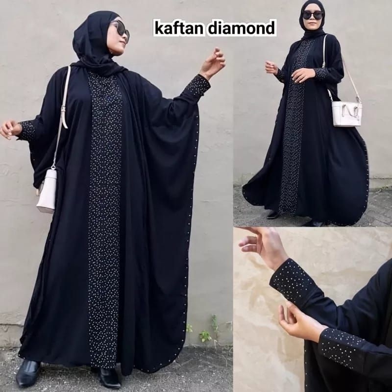 BA101920 Kaftan Abaya Gamis Hitam Polos Dress Turkey Turki Jetblack