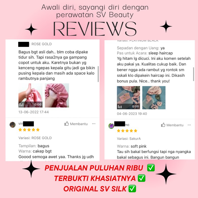 HAIR BONNET SILK by SV - SUTRA SILK satin bonnet - Hair bonnet silk / hair bonnet berkualitas High