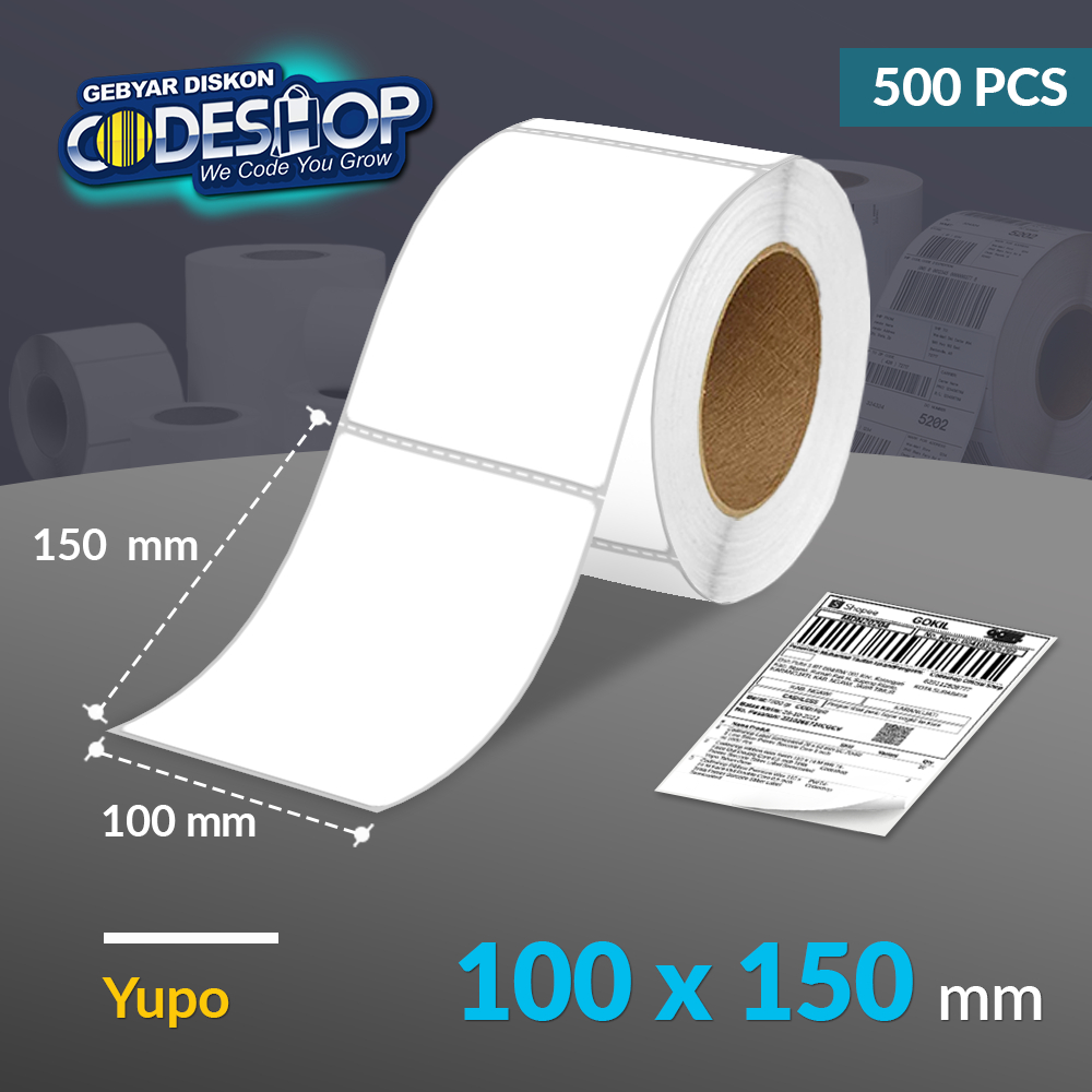 

Codeshop Label Yupo 100x150 mm 1 Line Stiker Printer Barcode Core Besar 3 Inch Isi 500 Pcs Tahan Air