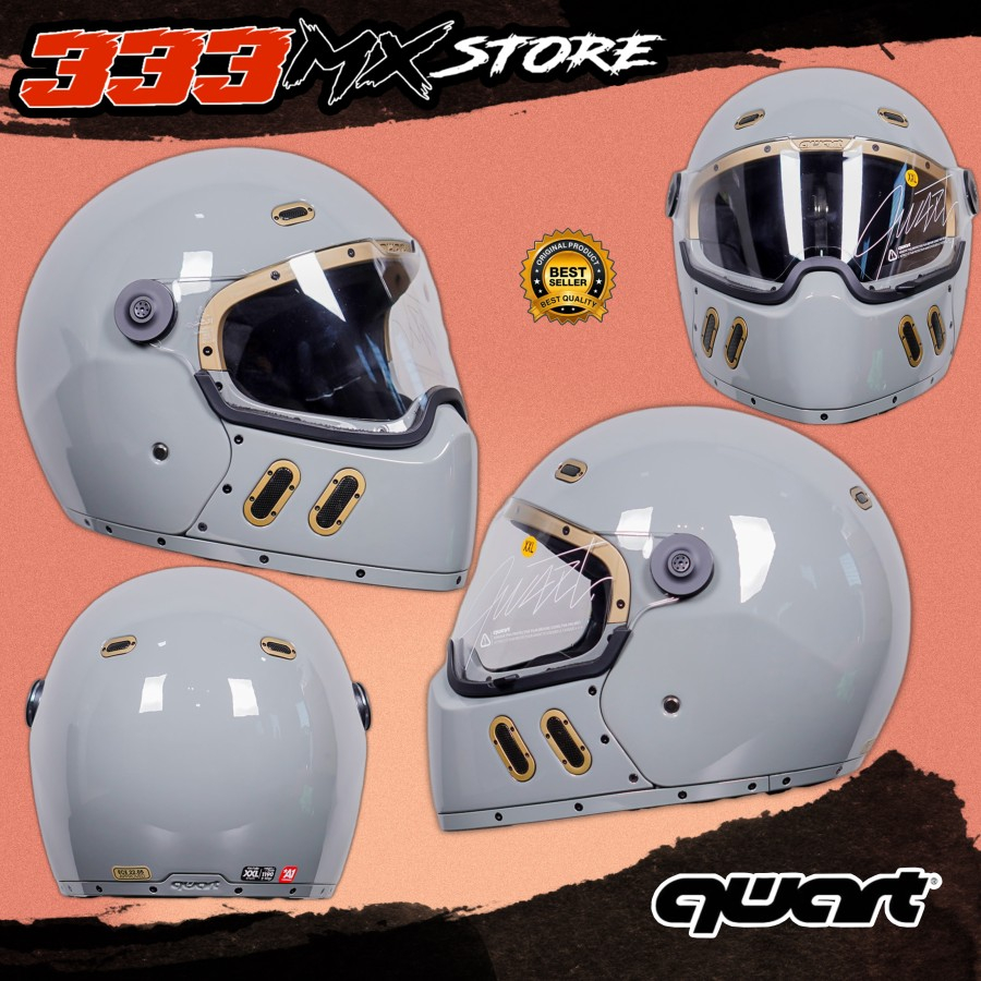 HELM QWART PHOENIX STD GLOSSY GREY FULL HALF FACE HELMET QWART ORIGNAL