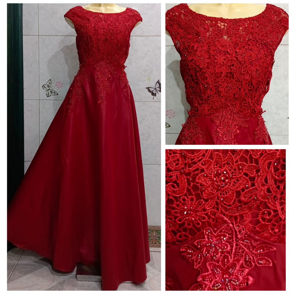 Longdress pesta merah maroon gaun bridesmaid dress bridal fio1033