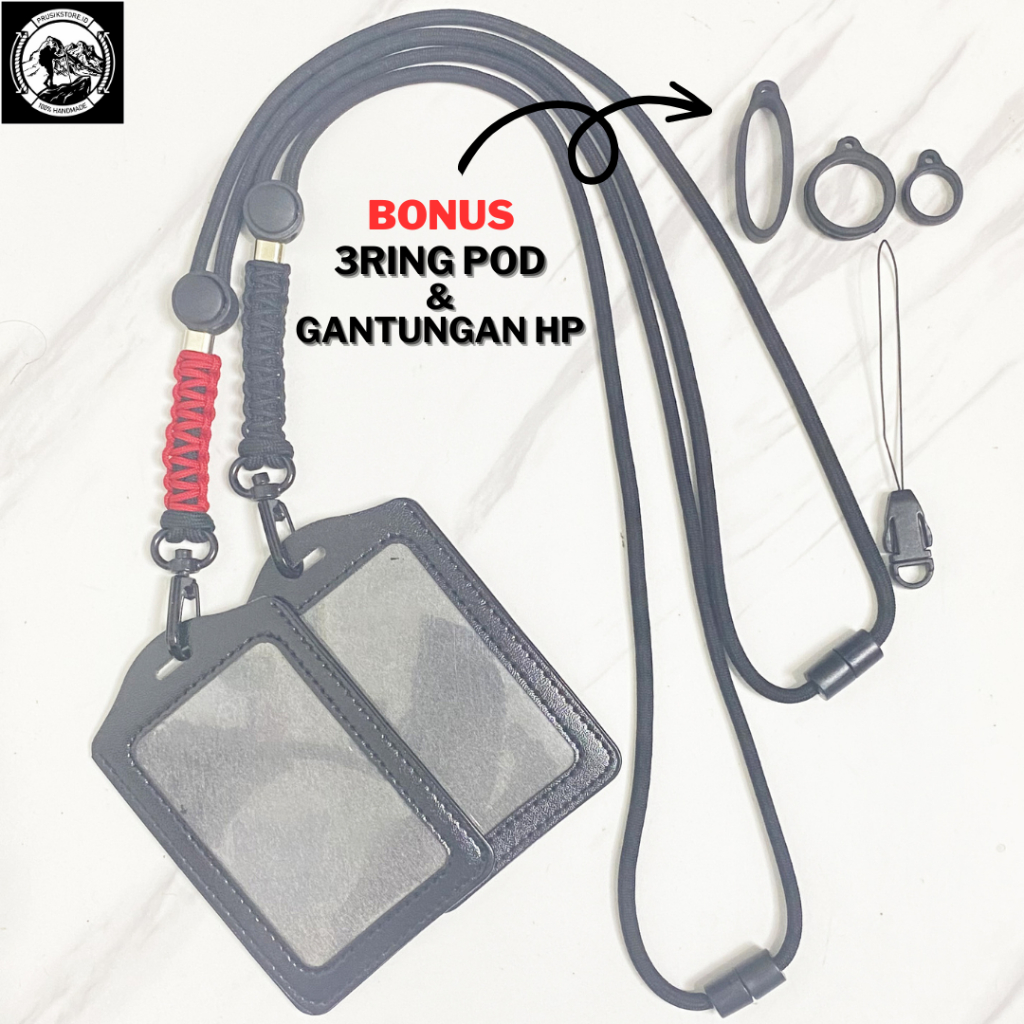 Lanyard Gantungan Hp Tali Pods Premium Paracord Holder ID Card Name Tag Kulit