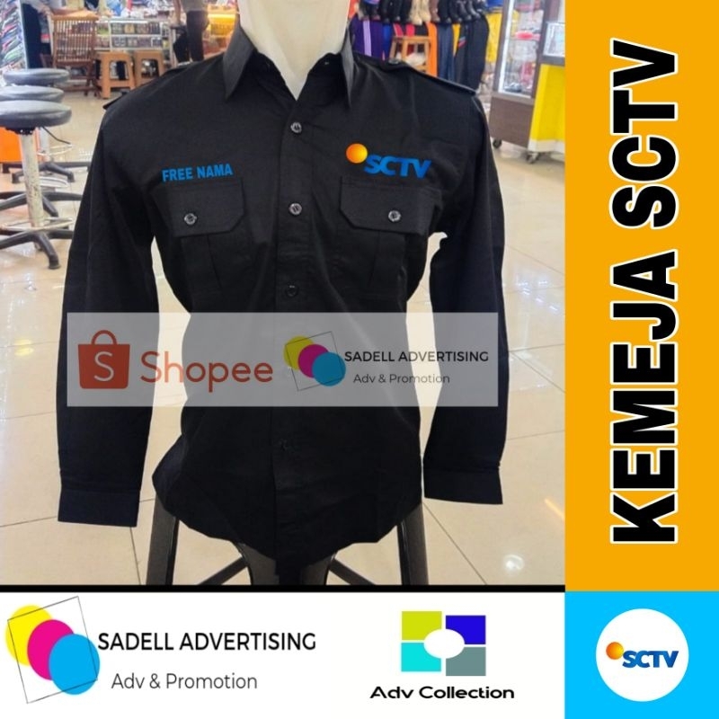 Kemeja SCTV Seragam SCTV Hitam PDH Lengan Panjang Pria Bordir