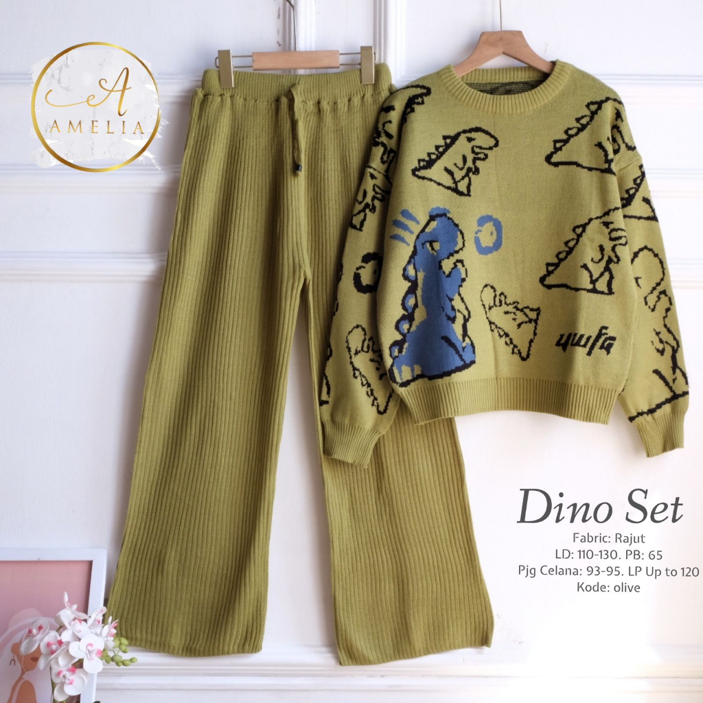 DINO SET RAJUT IMPORT ORIGINAL BY AMELIA SETALAN BAJU WANITA JUMBO OVERSIZE ONESET BLOUSE DAN CELANA