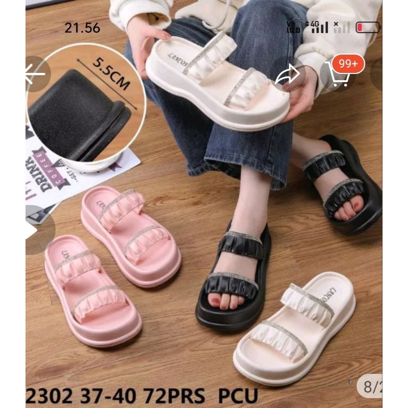 2302 Sandal Wedges Wanita Motif Pasir Gliter Kekinian Fashion Terbaru Import Lancome / Sandal Wedges