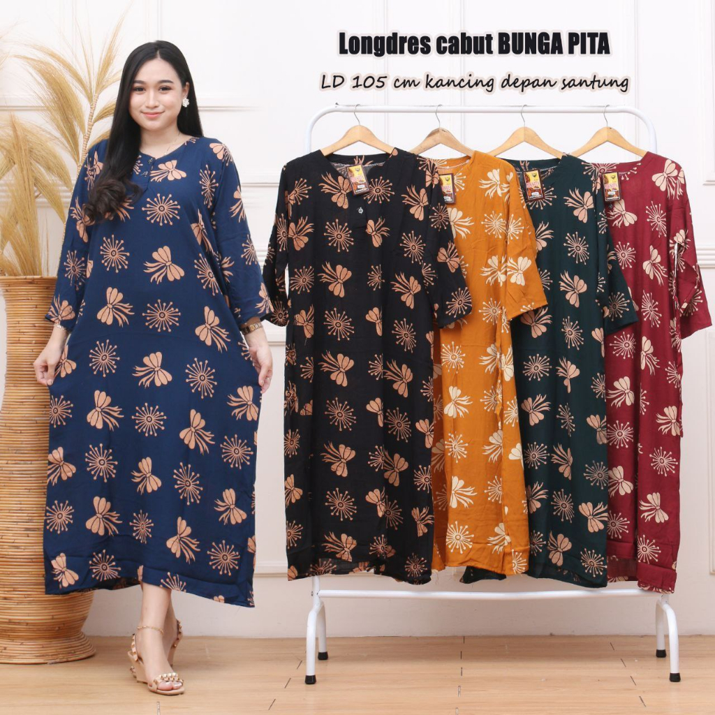 Daster Panjang Batik Longdress Lengan Panjang Daster Busui Baju Hamil Daster Kekinian Baju Tidur Wan