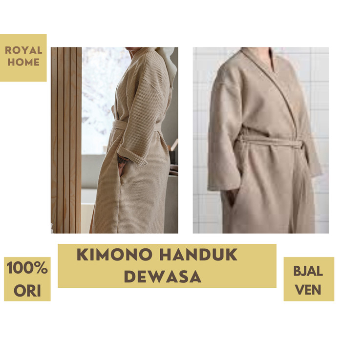 Jubah Mandi Dewasa Kimono Mantel Handuk Bath Robe Motif Waffle BJALVEN