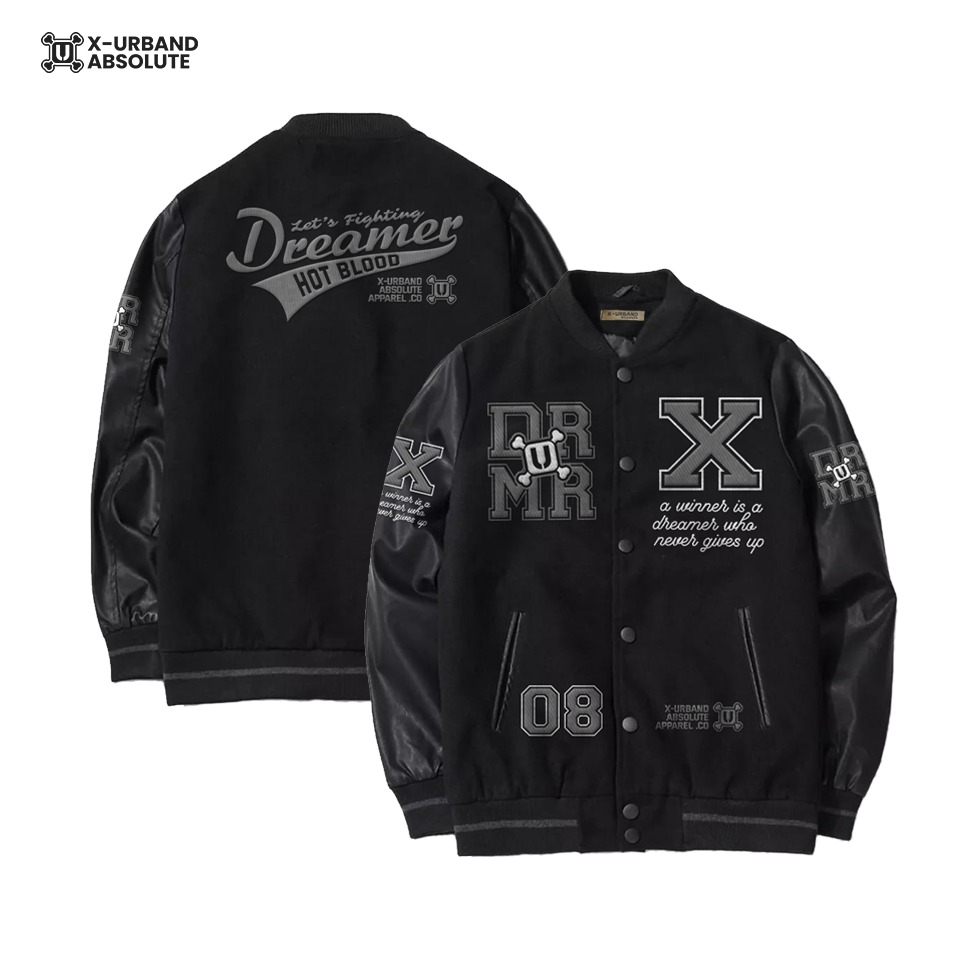 Dhozen Jaket Varsity Dreamer A281 Full Bordir Tangan Semi Kulit